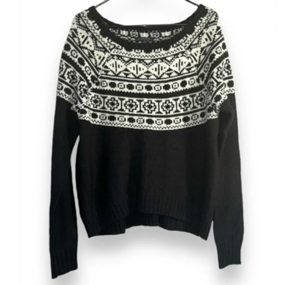 American Eagle Sz M Womens Wool Fair Isle Scoop Neck Pullover Sweater‎